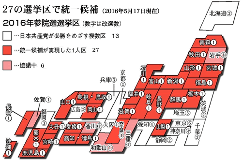27の選挙区で統一候補（2016年5月17日現在）